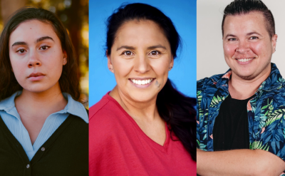 A row of five people of diverse backgrounds, each facing the camera and smiling or with a neutral expression, against varied indoor and outdoor backgrounds.