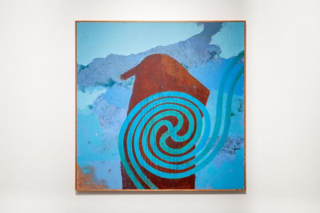 a sky-like abstract painting with a thick spiral