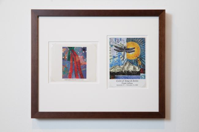 two framed postcards