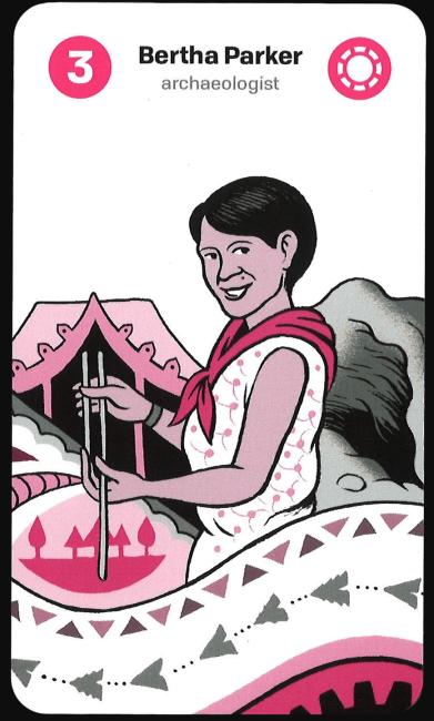 graphic drawing of a woman standing in front of a tent holding two sticks