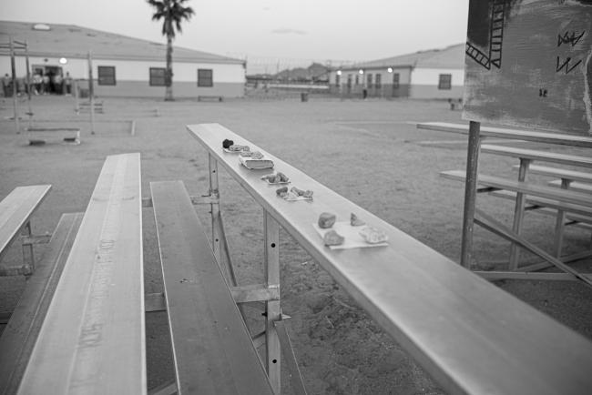 empty of people, rocks and other objects area on a cafeteria table