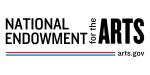 Logo of the National Endowment for the Arts featuring bold black text and a red, white, and blue horizontal stripe underneath, with "arts.gov" in the lower right corner.