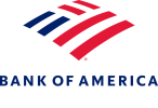 Bank of America logo featuring stylized red and blue stripes above the words "Bank of America" in bold, blue capital letters on a light background.